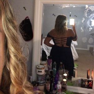 Long navy blue faviana prom dress